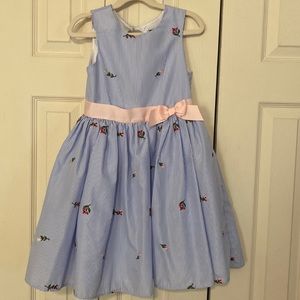 Girls preppy striped pink bow Sun dress size 7